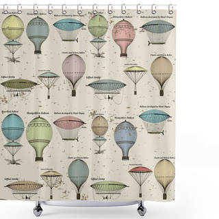 Personality  Vintage Seamless Pattern Of Hot Air Balloons And Airships Shower Curtains