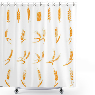 Personality  Set Of Simple And Stylish Wheat Ears Icons And Design Elements For Beer, Organic Local Farm Fresh Food, Bakery Themed Design. Shower Curtains