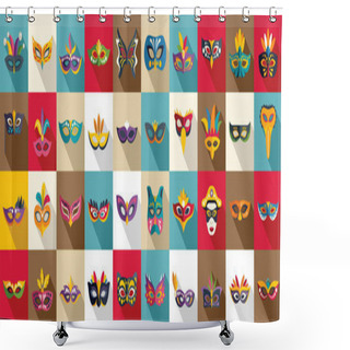 Personality  Carnival Of Venice Icons Set Flat Vector. Costume Mask. Hero Italy Fashion Shower Curtains