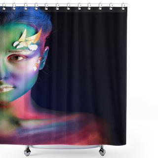 Personality  Portrait Of Beautiful Woman With Body Art. Underwater Concept Shower Curtains