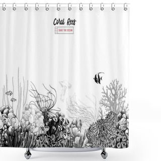 Personality  Hand Drawn Black And White Coral Border Shower Curtains