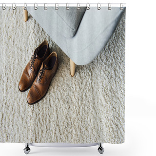 Personality  Oxford Shoes On Carpet Near Armchair Shower Curtains