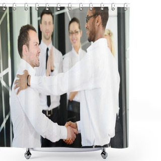Personality  Business Handshake After Signing New Contract Shower Curtains