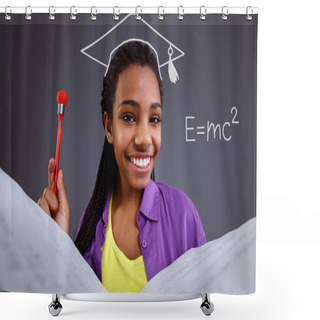 Personality  Education In School - Schoolgirl Doing Math Equation Shower Curtains
