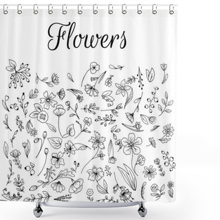 Personality  Herbal Handrawn Collection Of Plants And Flowers.Monochrome Vector Illustrations. Shower Curtains