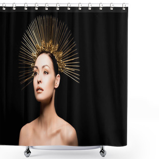 Personality  Glamorous Woman In Golden Headpiece Shower Curtains