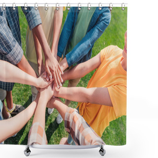 Personality  Cropped View Of Multiethnicl Children Putting Hands Together  Shower Curtains