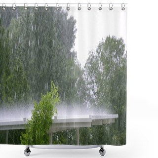 Personality  Raining Over A White Roof In A Hurricane Storm Shower Curtains