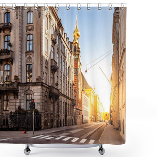 Personality  COPENHAGEN, DENMARK - MAY 6, 2018: Cityscape With Buildings And Church With Sunlight Shower Curtains