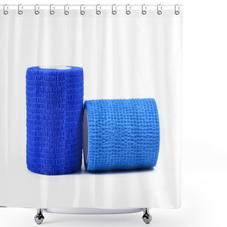 Personality  Two Rolls Of Blue Self Adhesive Medical Elastic Bandages Isolated On White Background Shower Curtains
