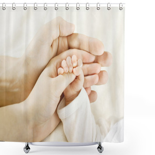 Personality  Family, Baby Hand Inside Parents Hands Shower Curtains