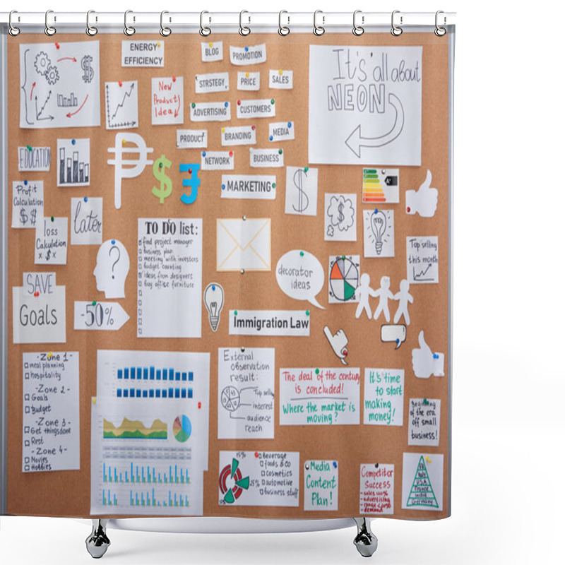 Personality  Top View Of Office Brainstorm Board With Cards Shower Curtains