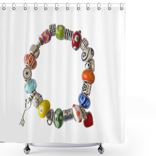 Personality  Beads And Gems Bracelet Isolated In White Shower Curtains