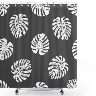 Personality  Monstera Leaves Black Ink Sketchy Seamless Pattern Shower Curtains