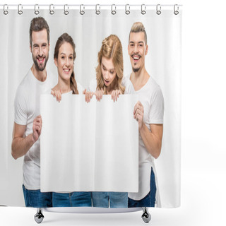 Personality  Friends Holding Blank Card     Shower Curtains