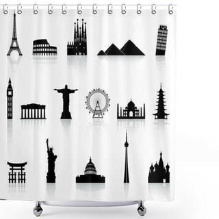 Personality  Vector Famous Monument Icons Set Shower Curtains