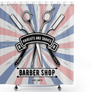 Personality  Barber Shop Vintage Label, Badge, Or Emblem.  Shower Curtains
