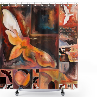 Personality  Inner Encryption Series. Interplay Of Abstract Organic Forms, Symbols, Art Textures And Colors On Subject Of Hidden Meanings, Sacred Life, Drama, Poetry, Mysticism And Art. Shower Curtains