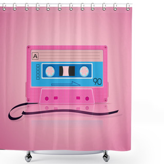 Personality  Pink Audio Cassette On Color Background Shower Curtains