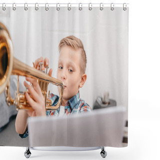 Personality  Boy Practicing Trumpet Shower Curtains
