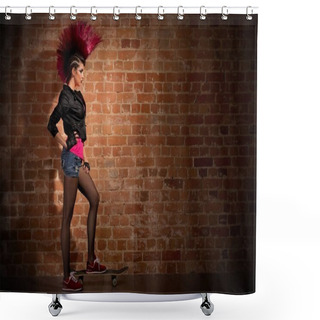 Personality  Punk Girl On Brick Wall Background Shower Curtains