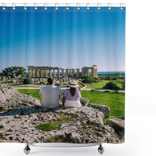 Personality  View On Sea And Ruins Of Greek Columns In Selinunte Archaeological Park Shower Curtains