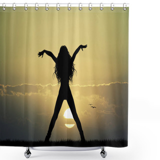 Personality  Girl Dancing At Sunset Shower Curtains