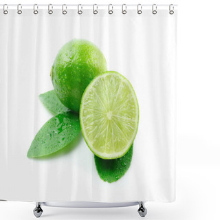 Personality  Lime With Leaves On White Background Shower Curtains