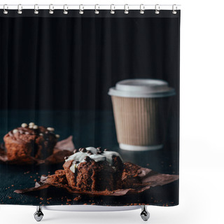 Personality  Delicious Muffins With Glaze With Cup Of Coffee On Table Shower Curtains