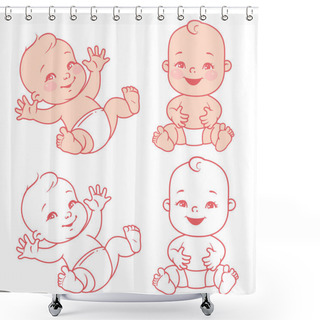 Personality  Cute Little Happy Baby Sitting In Diaper. Shower Curtains