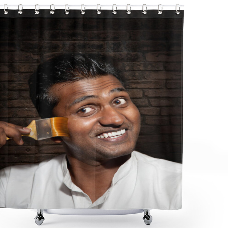 Personality  Indian man with paintbrush shower curtains