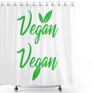 Personality  Vegan Lettering With Leafs Icons Isolated. Ecology Product. Vegetarian Logotype. Shower Curtains