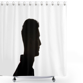 Personality  Silhouette Of Man Looking Away Isolated On White Shower Curtains