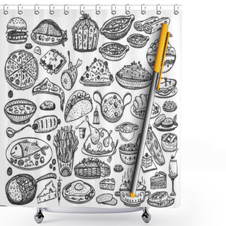 Personality  Food Hand Drawn Doodle Set Shower Curtains