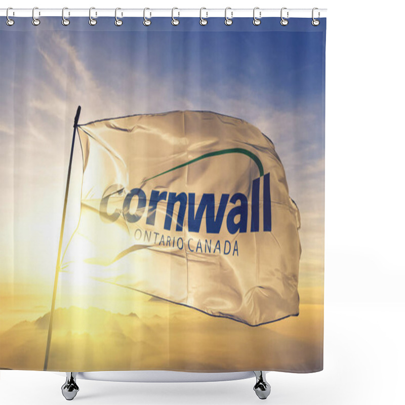 Personality  Cornwall of Ontario of Canada flag textile cloth fabric waving on the top sunrise mist fog shower curtains