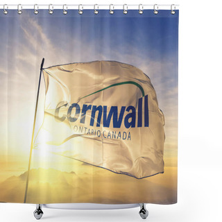 Personality  Cornwall Of Ontario Of Canada Flag Textile Cloth Fabric Waving On The Top Sunrise Mist Fog Shower Curtains