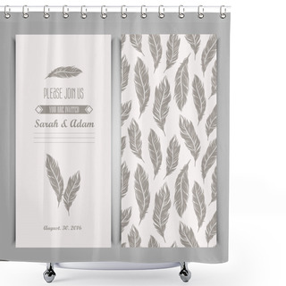 Personality  Vintage Template With Silver Feathers Shower Curtains