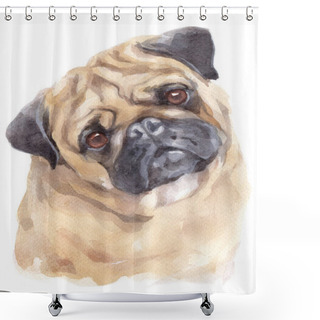 Personality  Water Colour Painting Of Pug Shower Curtains