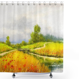 Personality  Oil Paintings Rural Landscape With Trees, Field. Fine Art, Artwork. Shower Curtains