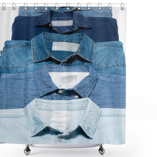 Personality  Close Up View Of Different Denim Shirts Isolated On White Shower Curtains