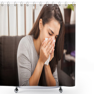 Personality  Girl With Cold Using Tissues Shower Curtains