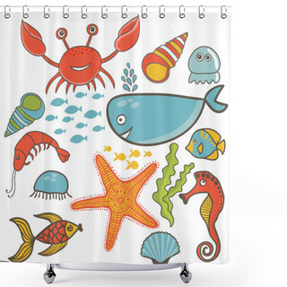 Personality  Cartoon Set With Sea Live Shower Curtains