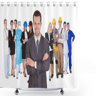 Personality  Workers Of Different Professions Together On White Shower Curtains
