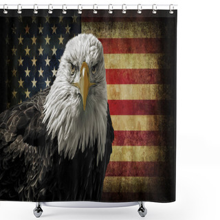 Personality  American Bald Eagle On Grunge Flag Shower Curtains