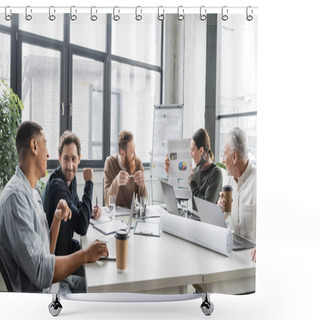Personality  Cheerful Interracial Business People Working And Discussing Project In Office  Shower Curtains