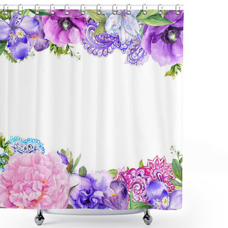 Personality  Flowers, Oriental Ornament. Floral Card In Boho Style. Watercolor Shower Curtains