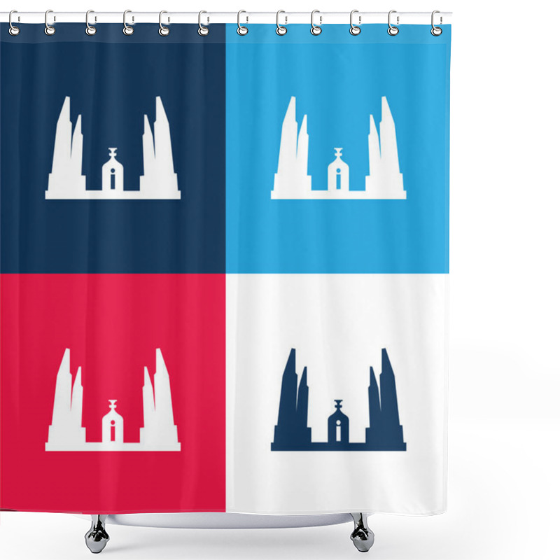 Personality  Bangkok Democracy Monument Of Thailand Blue And Red Four Color Minimal Icon Set Shower Curtains