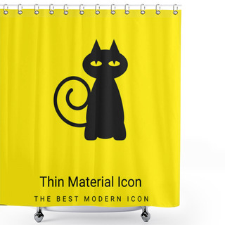 Personality  Black Cat Minimal Bright Yellow Material Icon Shower Curtains