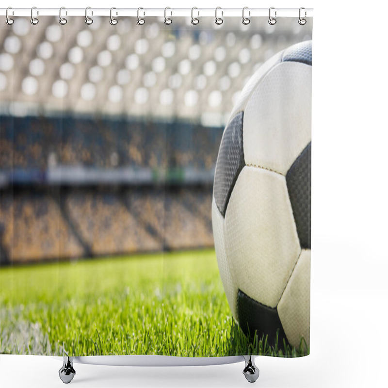 Personality  soccer ball on grass shower curtains