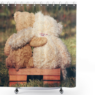 Personality  Two Teddy Bears On Bench Shower Curtains